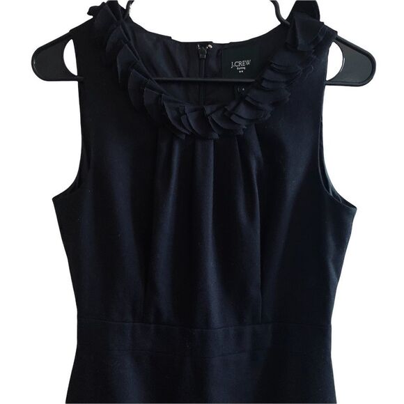 J.Crew Black Sleeveless Very Unique Chic Midi Dress Ruffled Scoop Neck size 4 - Picture 6 of 11